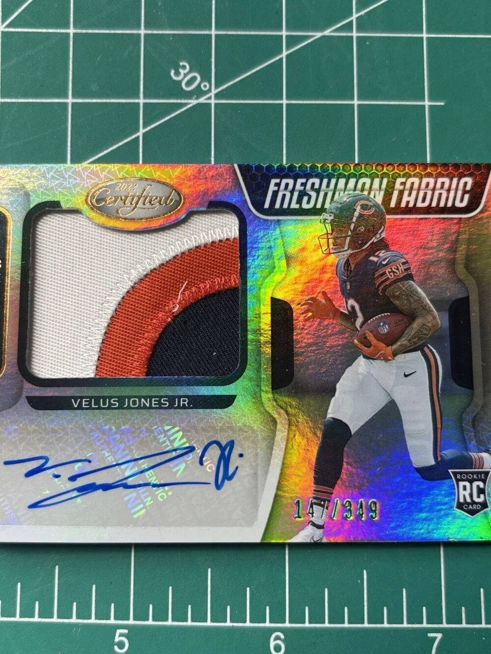 2022 Certified Freshman Fabrics Velus Jones Jr. RC Auto #ed /349 Bears Patch